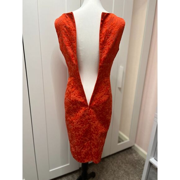 Ellen Tracy Jacquard Floral Orange V-neck Sleeveless Sheath Dress Size Small - Picture 13 of 14